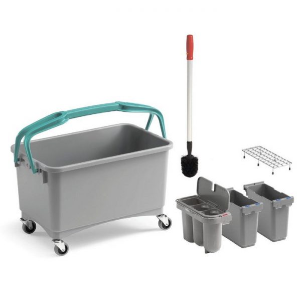 Ведро TTS для уборки туалета с 3-мя контейнерами, щеткой и решеткой