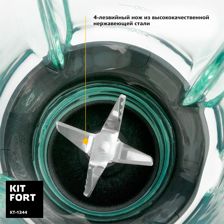 Стеклянная чаша и многолезвийные ножи у Kitfort KT-1344