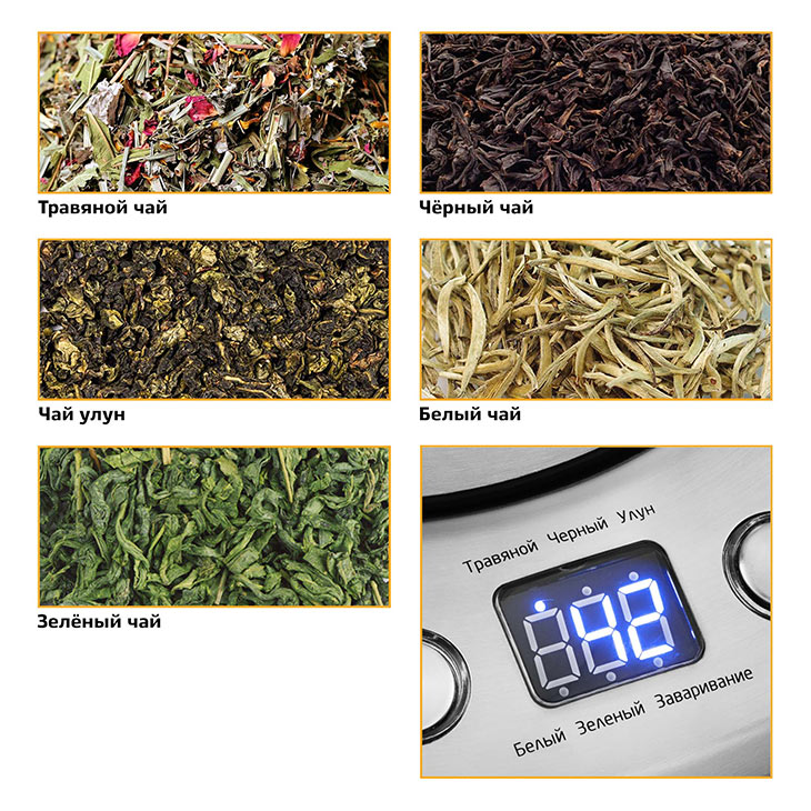 Программы для заваривания разных сортов чая у Kitfort KT-650
