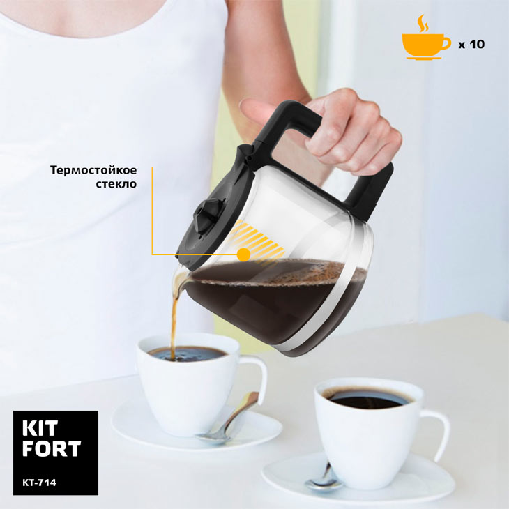 Прозрачный корпус кофейника у Kitfort KT-714